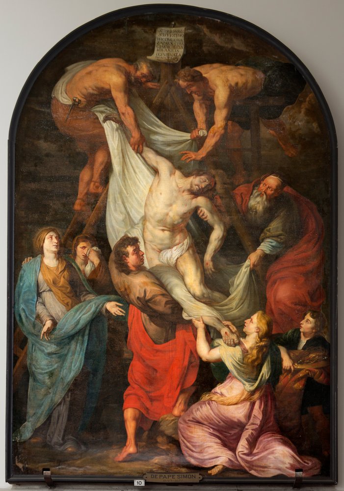 Sockenkyrka (Sint-Walburgakerk). Målning "Descent of the Cross". Simon de Pape. Kopiera till PPRubens. Mitten av 1600-talet. av Simon II de Pape