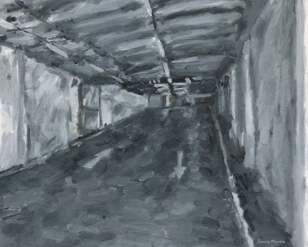 Carpark interiör nr 11, 2023 (olja på duk) av Simon Neville