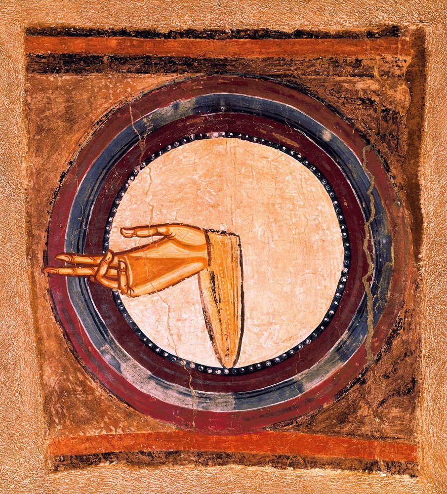 Guds hand, detalj av en fresk av mästaren från Sant Climent de Taüll av Spanish School