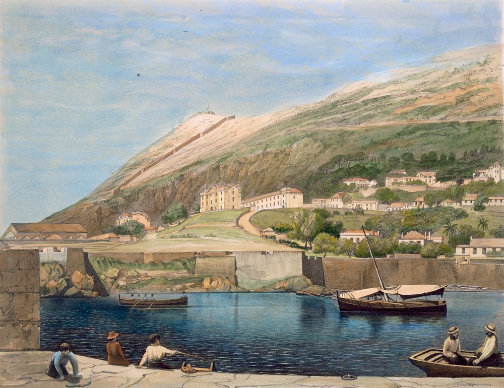 South Barracks från Rosia Bay, från "Select Views of the Rock and Fortress of Gibraltar" av J.M. Carter, 1846 av Thomas Colman Dibdin