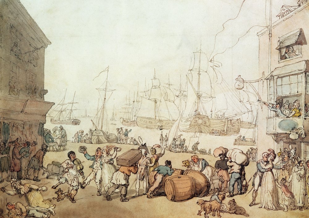 Portsmouth Point, 1811 (se även 3421) av Thomas Rowlandson