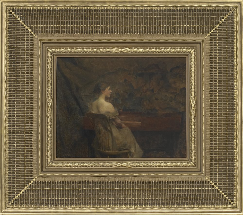 Ett porträtt, 1902 (olja på träpanel) av Thomas Wilmer Dewing