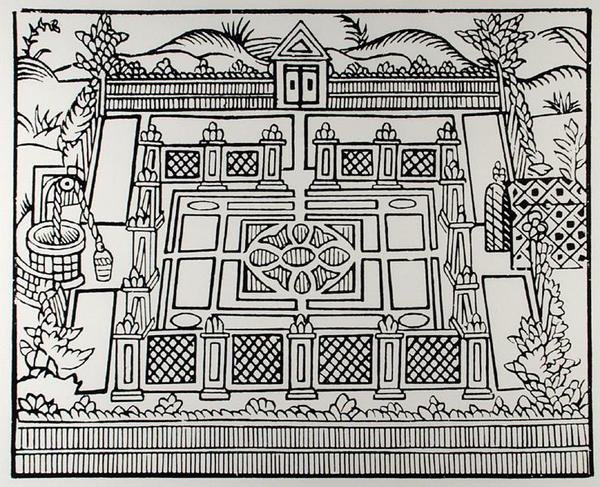 En trädgård, från "The Gardener's Labyrinth" av Thomas Hill