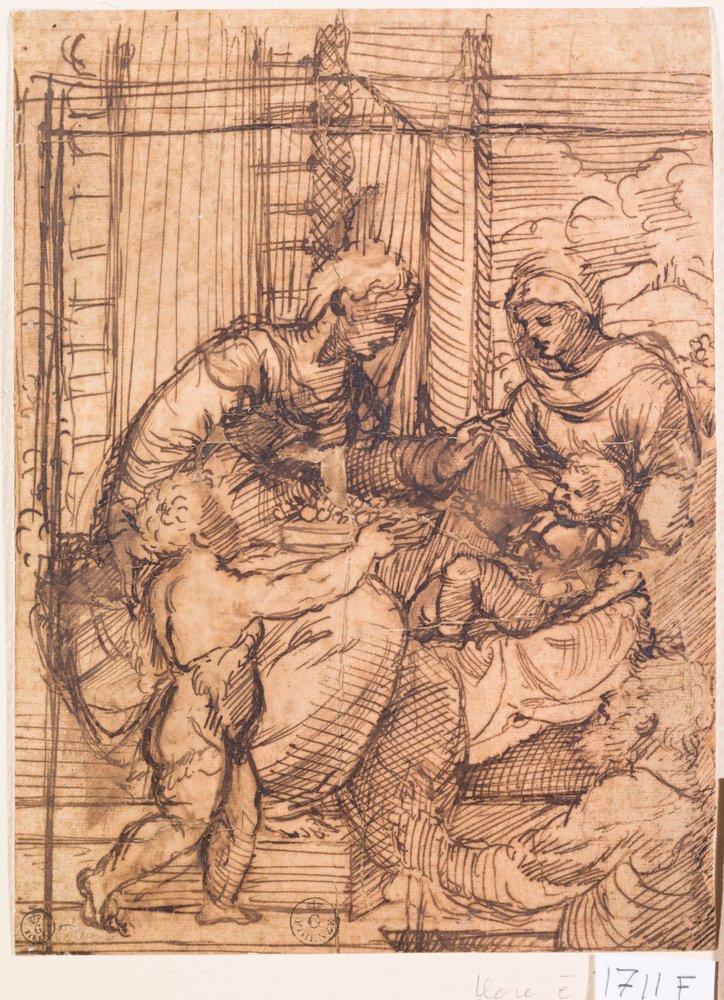 Sacred Conversation (penna  bläck på papper) av Titian (c.1488-1576)