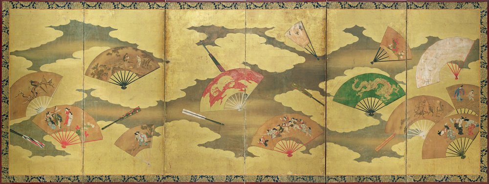 En dekoration av öppna och stängda fläktar, Momoyama Period (1568-1615) av Unbekannt