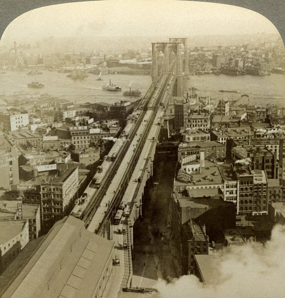 Brooklyn Bridge, New York, USA. av Underwood and Underwood