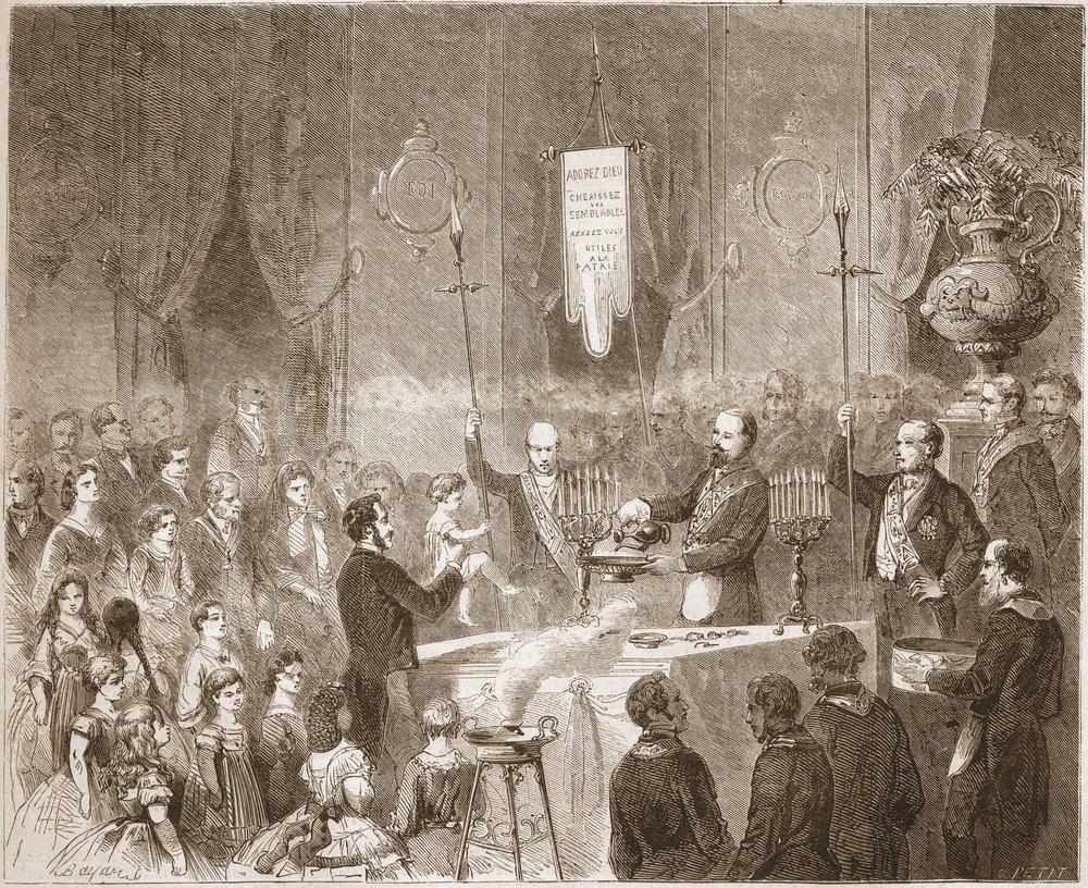 Ett frimurar-dop i Fraternelle Amitives loge år 1861. av Unknown artist
