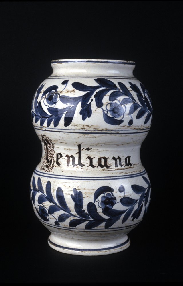 Albarelle: före detta apoteksvas från 1500-talet innehållande gentiana. Museum of Science and Technology, Milano. av Unknown artist