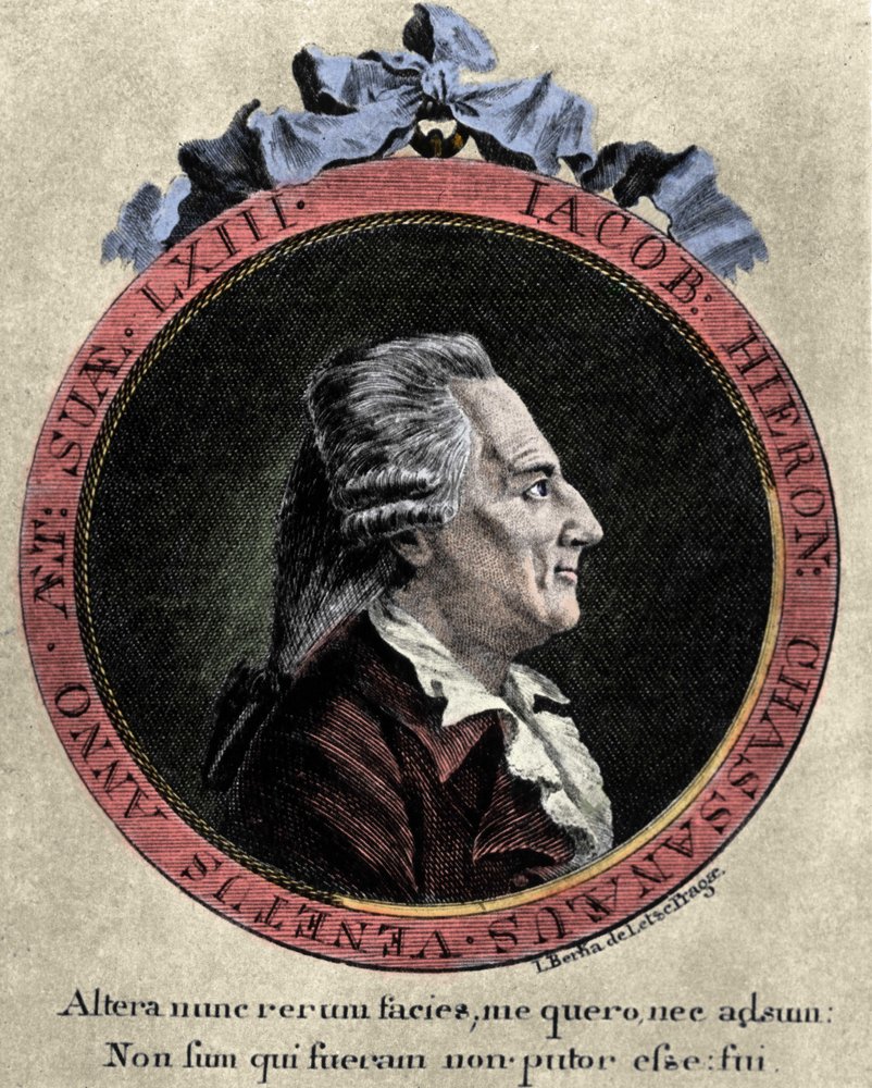 porträtt av Giovanni Giacomo Casanova (1725-1798), italiensk äventyrare och författare. porträtt av Johann Berka från "" Icosameron eller History of Edward and Elizabeth som tillbringar åttioen år med Megamicres, infödda invånare i protokollet i mellan av Unknown artist