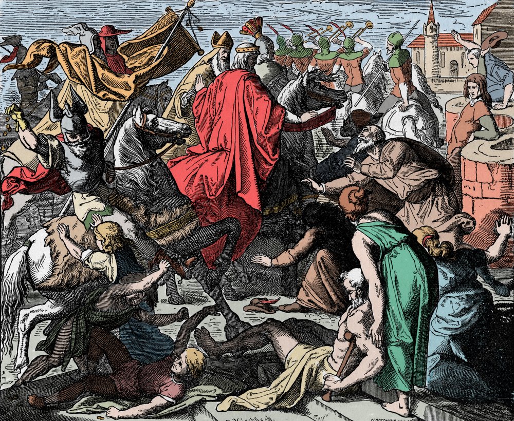 Konrad I den yngre på väg till kröningen - Konrad I av Germanien (död 918) kröntes till kung av Västfrankiska riket år 911 - Träsnitt av Carl Ferdinand Obermann (1823-1910) av Unknown artist