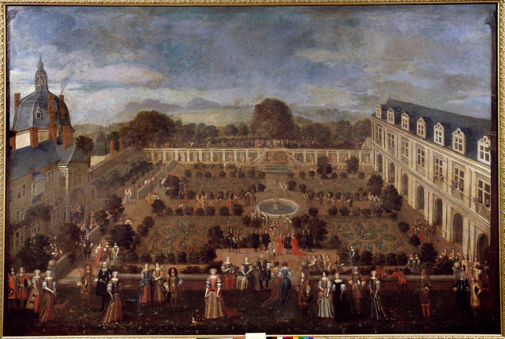 Fest på Ducal Palace 1673 för vistelsen av kung Ludvig XIV och hans hov. Anonym målning av Unknown artist