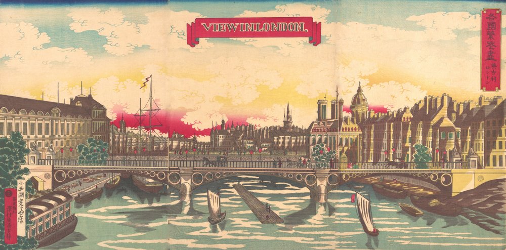 Utsikt i London, ländernas välstånd: London, England, september 1872.. av Utagawa Yoshimori