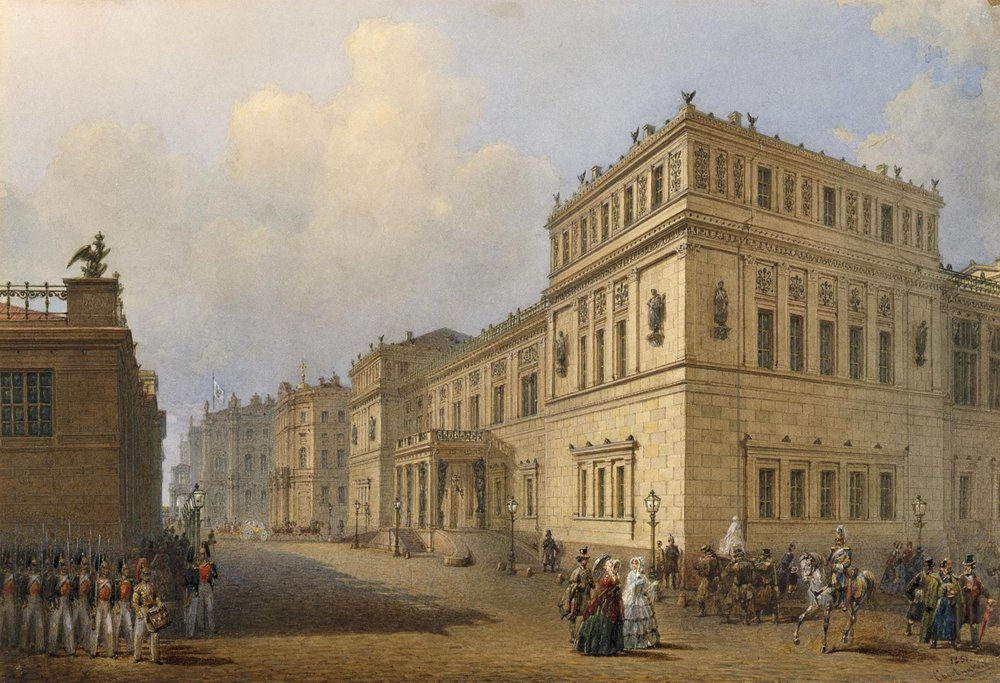 Utsikt över New Hermitage Through Millionnaya Street, 1851 av Vasili Semenovich Sadovnikov