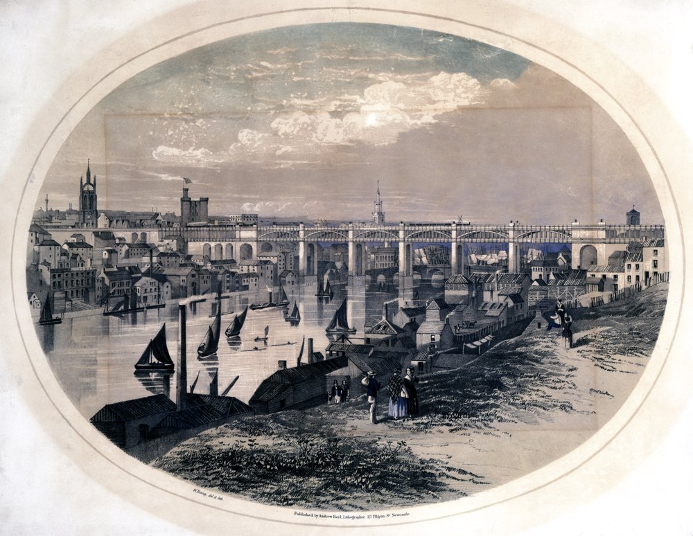 High Level Bridge, Newcastle-Upon-Tyne, ca 1851 av W. Boozey