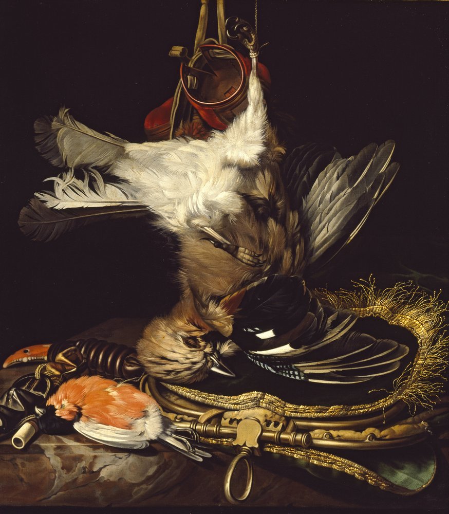 Stilleben med en död nötskrika av Willem van Aelst