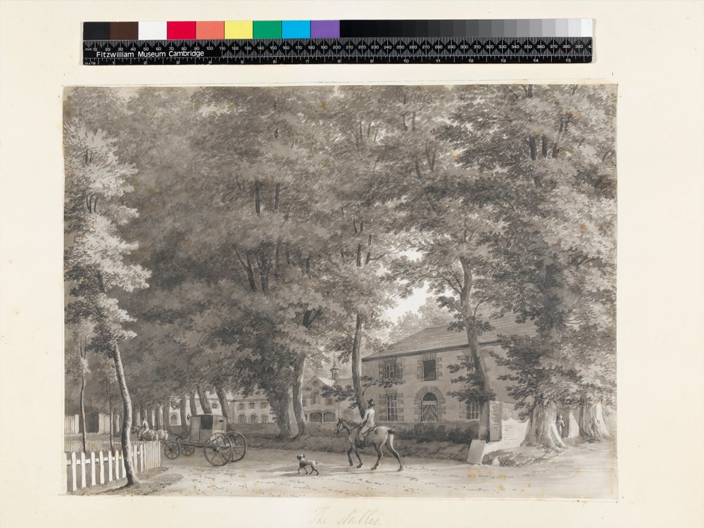 No.3933.f8 Utsikt över stallet på Lord Fitzwilliams egendom Mount Merrion, nära Dublin, 1806 (bläck och tvätt) av William Ashford