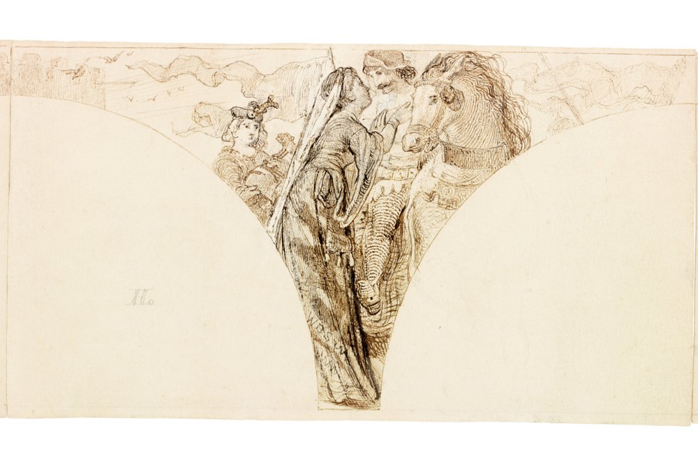 Skiss för väggmålning i Wallington Hall (kroppsfärg) av William Bell Scott