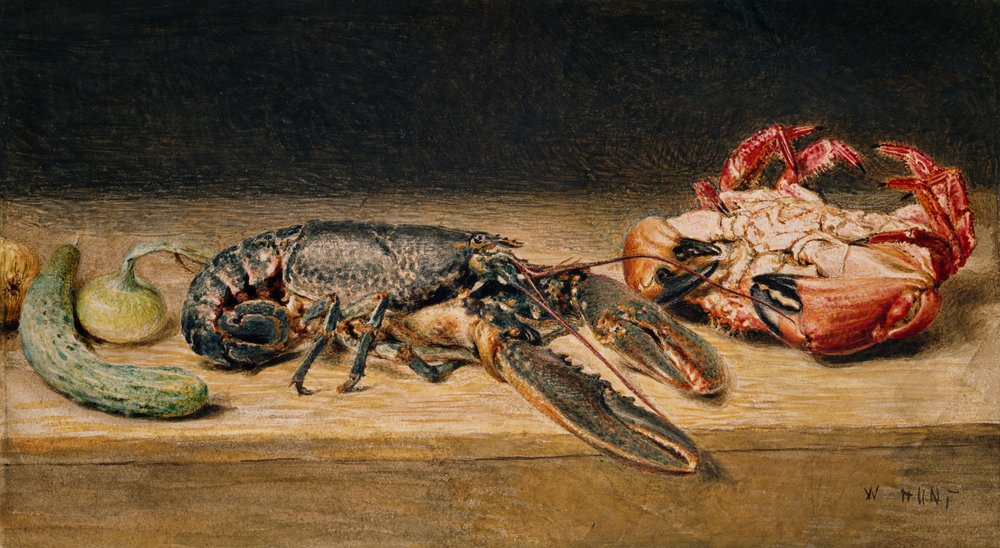 Hummer, krabba och gurka, 1827 av William Henry Hunt