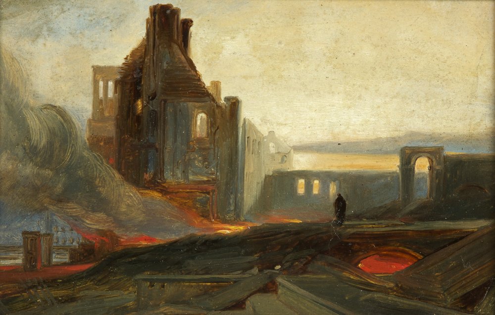 Bristol Riots: Ruins of Warehouses in Prince Street, ca 1831 (olja på papper) av William James Muller