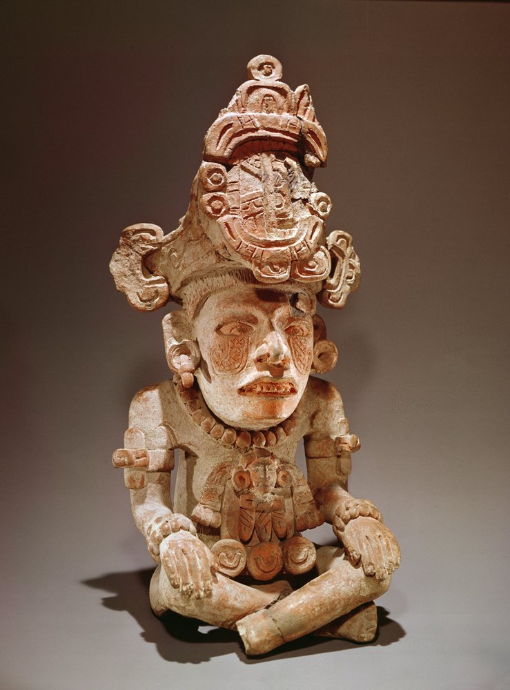Urn föreställande en sittande gudom, Monte Alban, Oaxaca, period III (keramik) av Zapotec