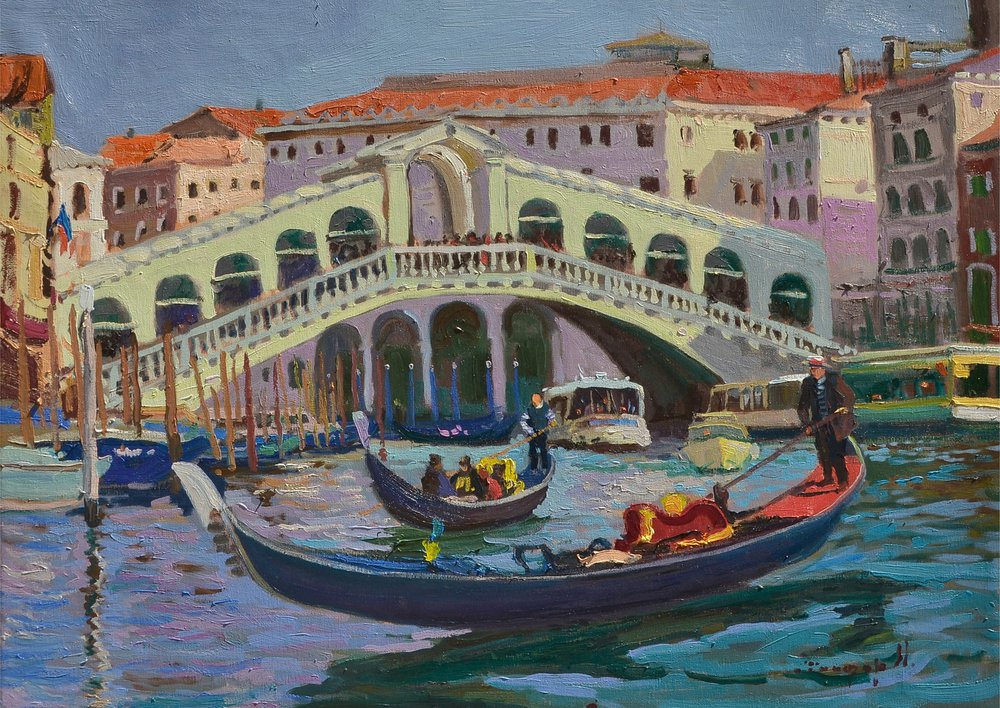 Gondoler vid Rialtobron i Venedig av Alexander Shandor