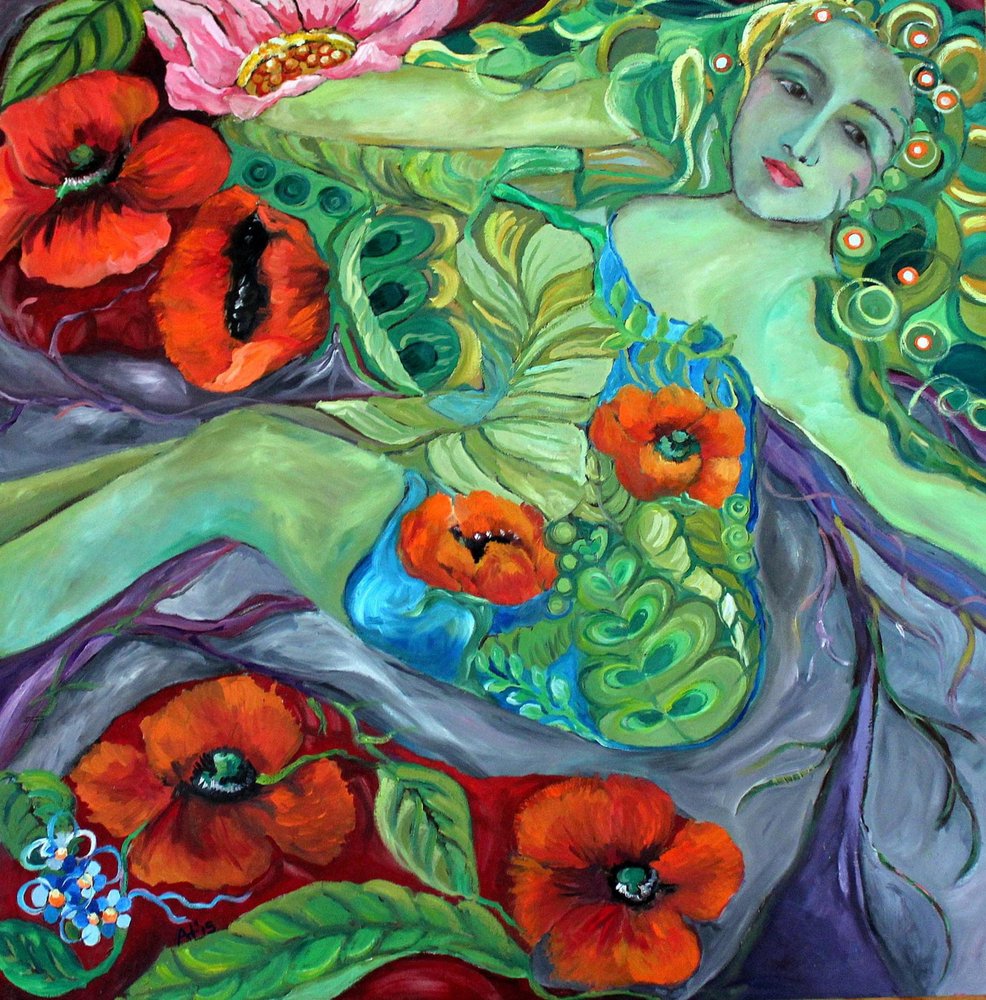 Gröna gudinnan och vallmo av Alexandra Higgins