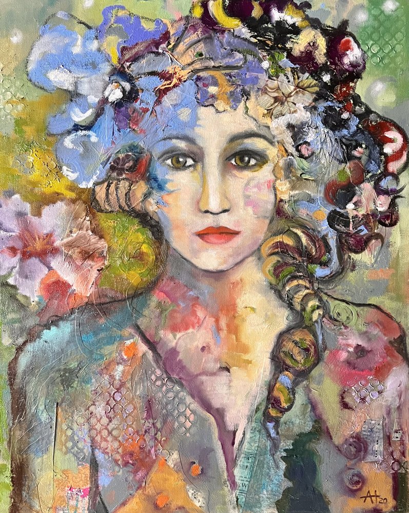 Ett livfullt blomsterporträtt av Alexandra Higgins