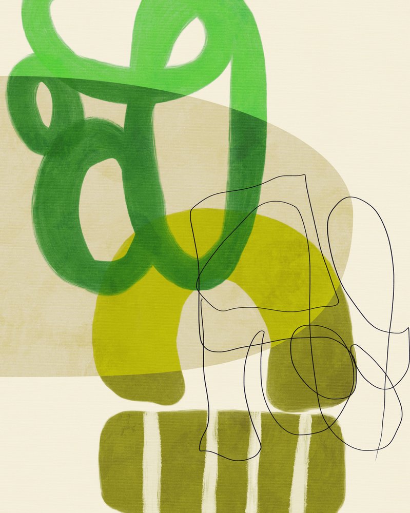 Målade linjer, grön och beige, 2 exemplar av Ana Rut Bre