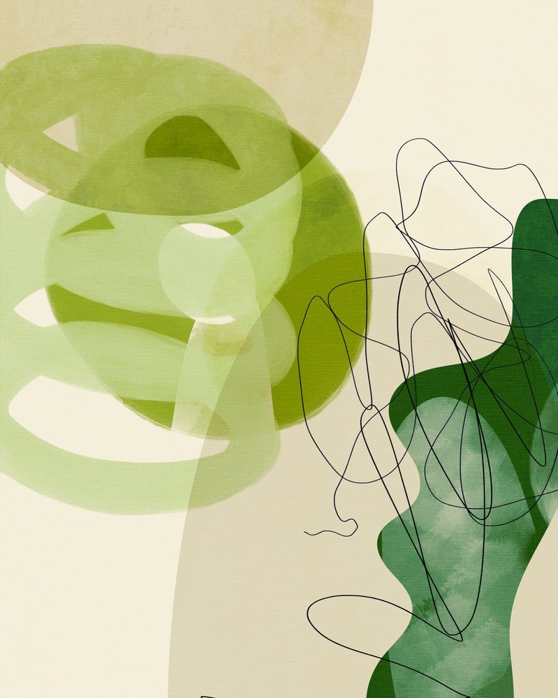 Målade linjer, grön och beige, 3 exemplar av Ana Rut Bre