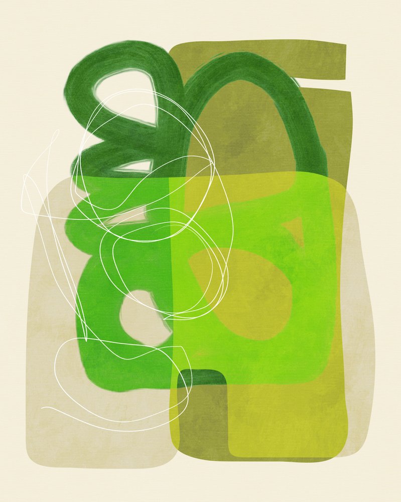 Målade linjer, grön och beige, 4 exemplar av Ana Rut Bre
