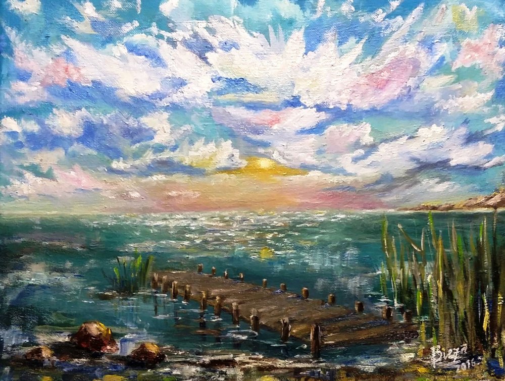 Den fridfulla Sunset Pier av Anda Bieza