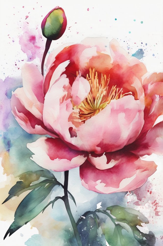 Rosa pion i akvarell av Anda Bieza