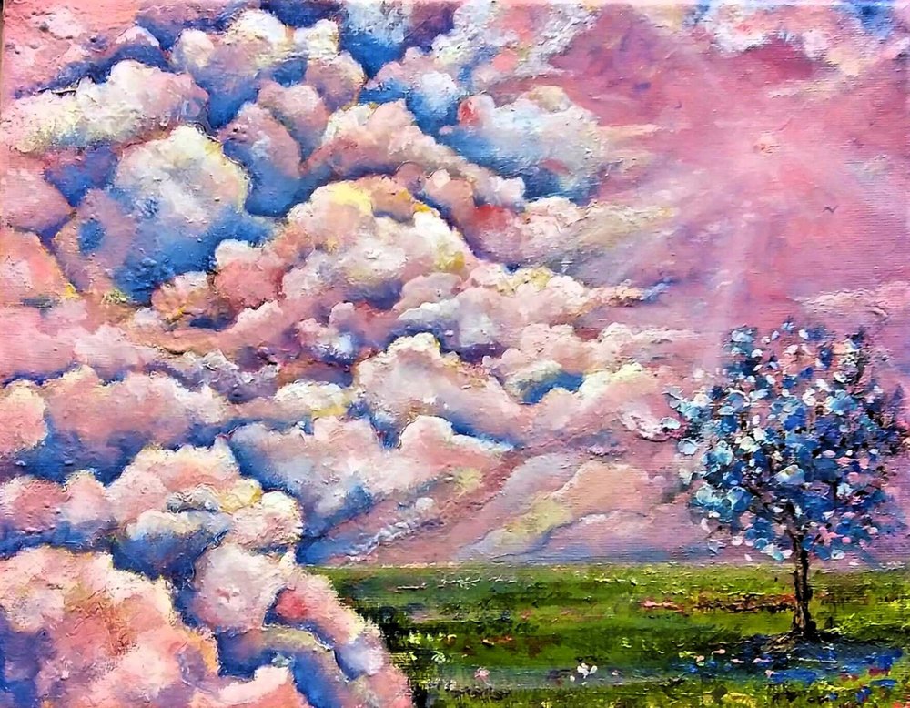 Rosa himmel, blått träd av Anda Bieza