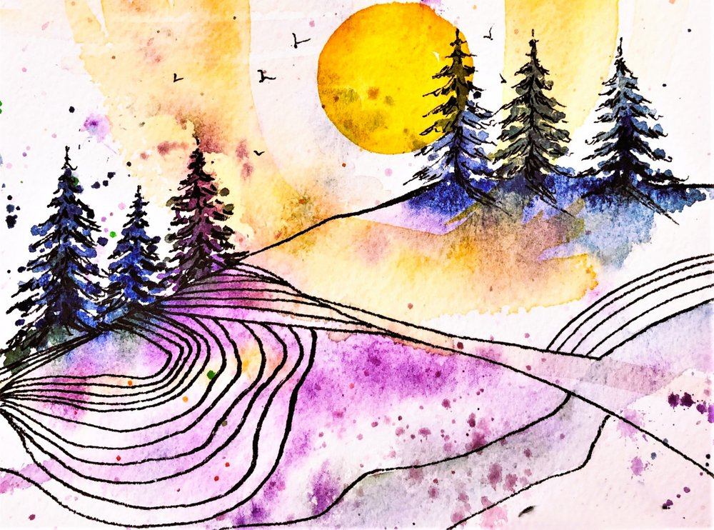 Solnedgång över Purple Mountain av Anda Bieza