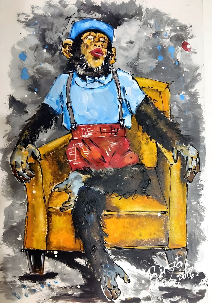 En fräck schimpans i en fåtölj av Anda Bieza