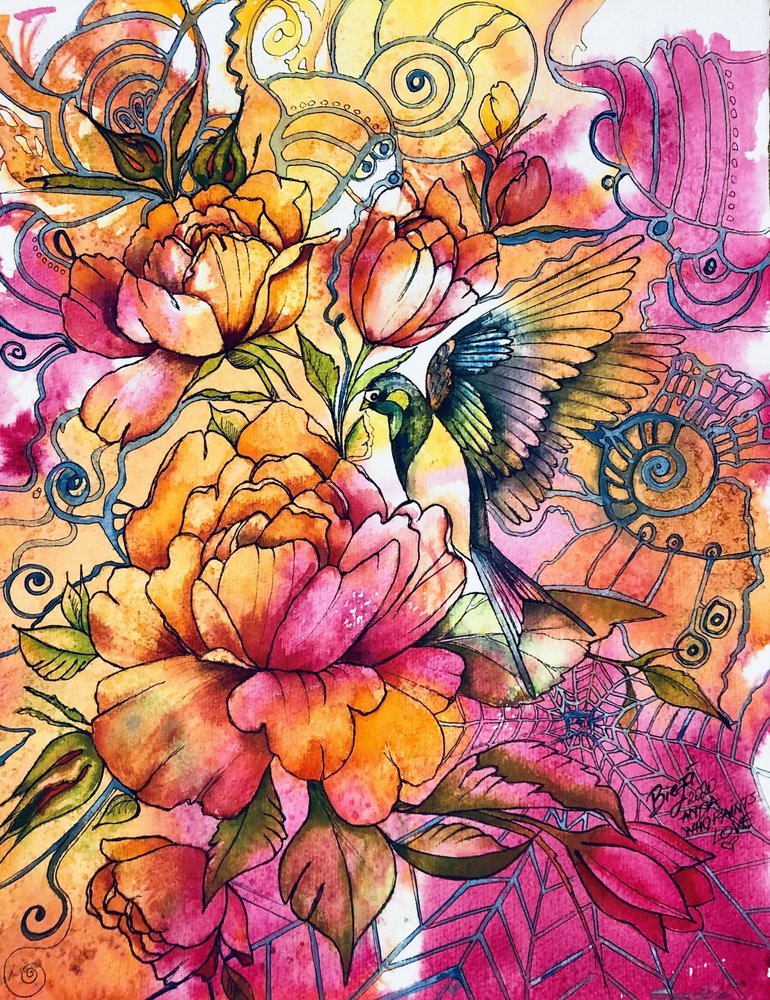 Färgglada blommor och fåglar av Anda Bieza