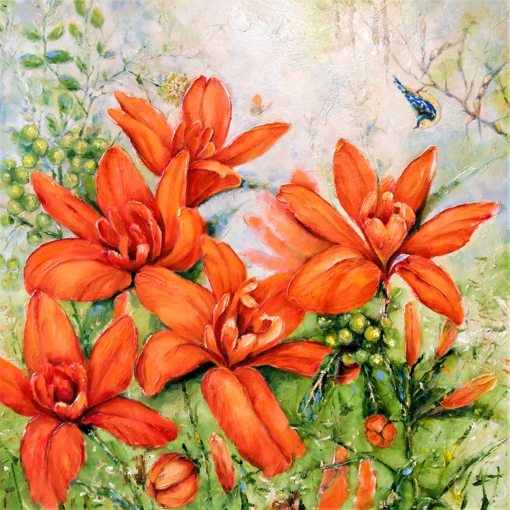Ljusa orange blommor av Anda Bieza