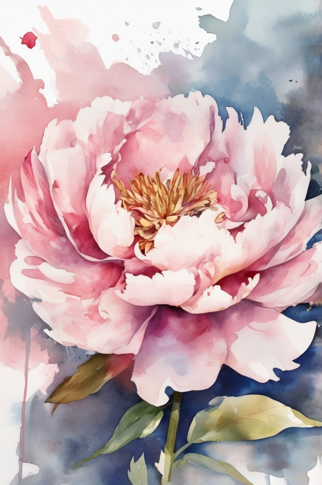 Akvarellmålning av en blommande pion av Anda Bieza