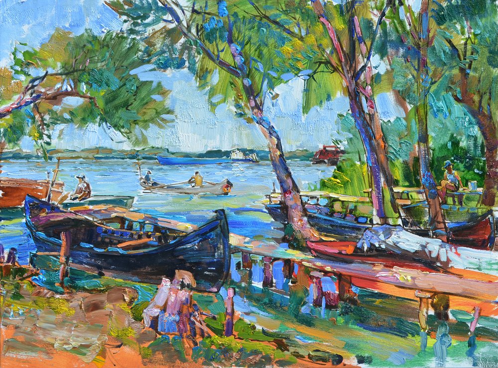 Sunny Riverside Båtar av Andrii Kutsachenko