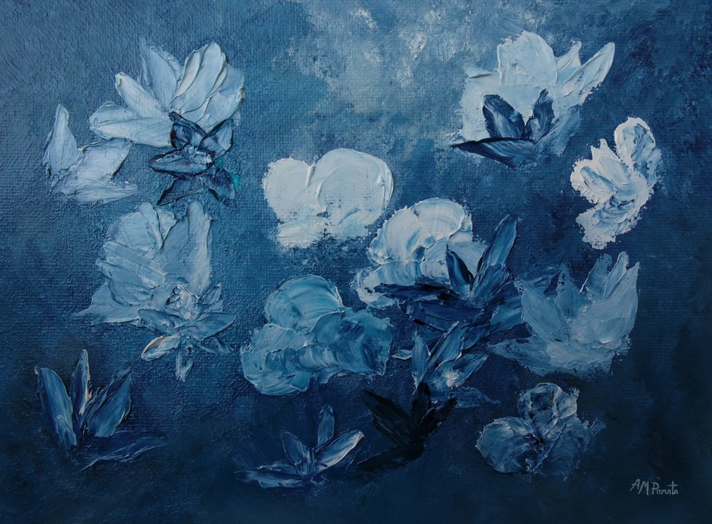 Blå abstrakta blommor av Angeles M. Pomata