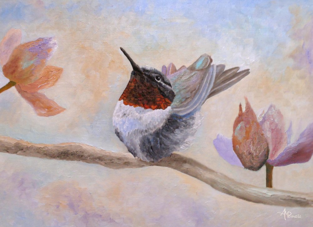 Kolibri bland blommor av Angeles M. Pomata