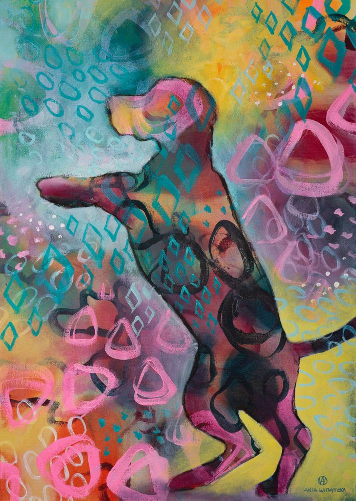 Livfull abstrakt hund av Ania Witwitzka
