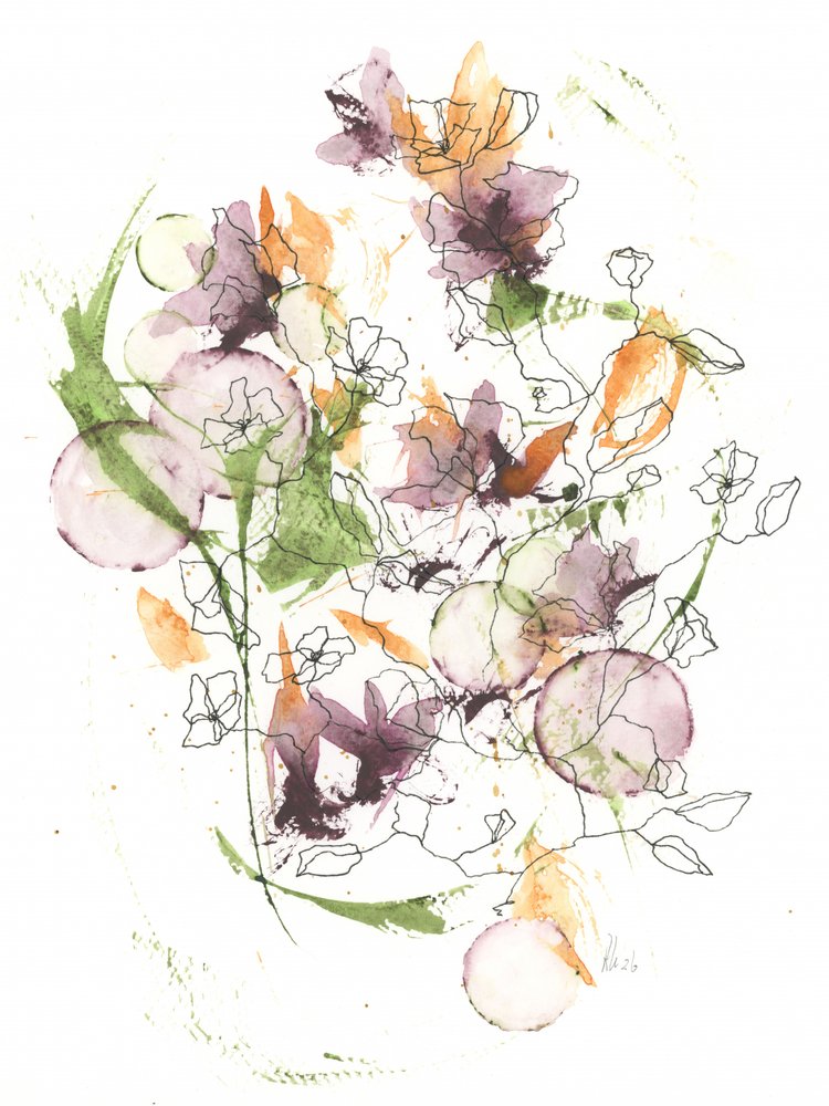 Abstrakta akvarellblommor av Ankie Kooi