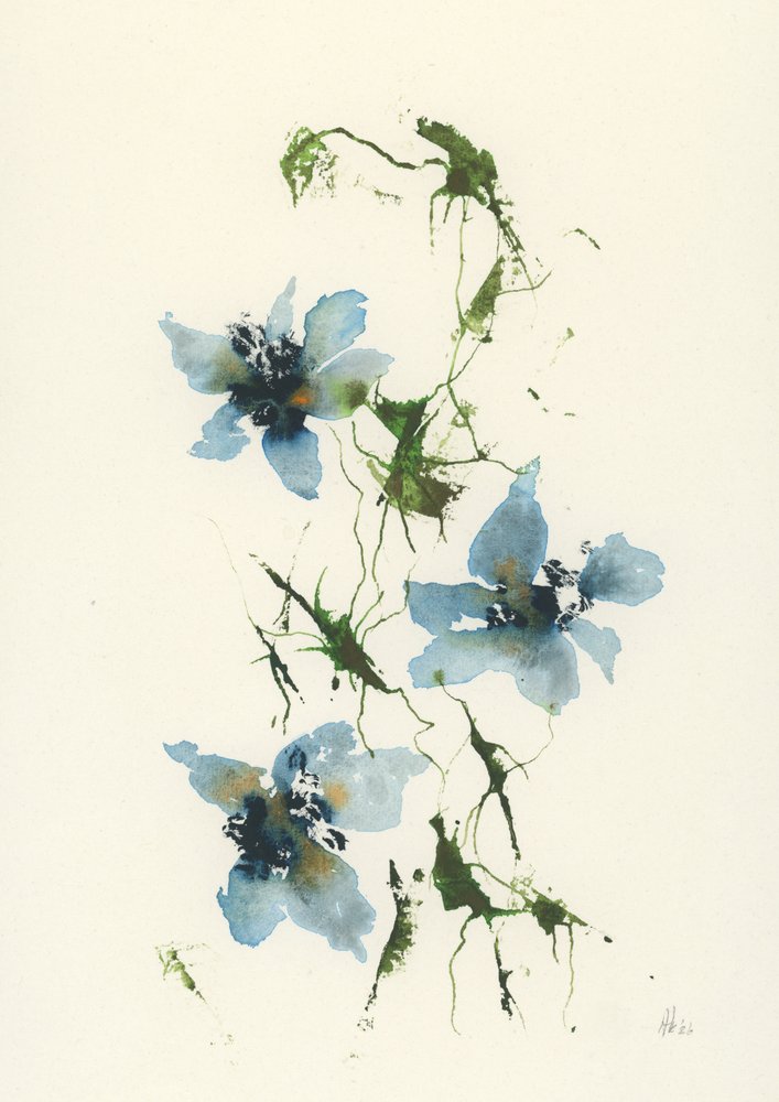 Blå akvarellblommor av Ankie Kooi