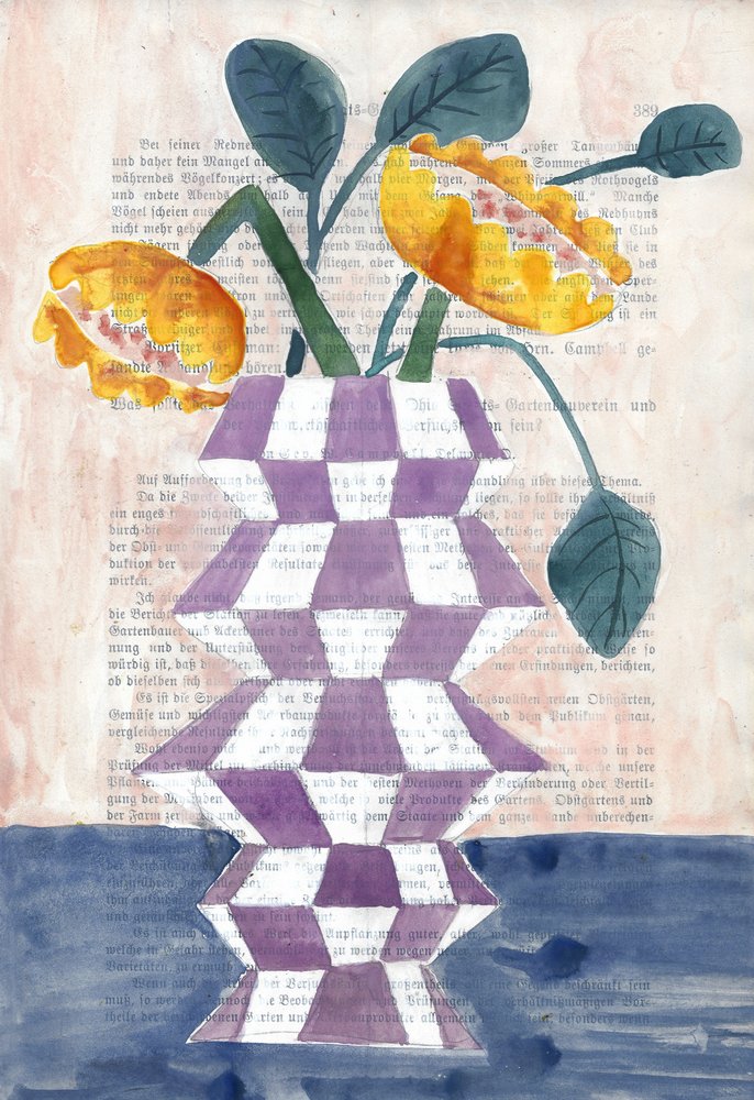 Vase med gyllene blommor av Annick