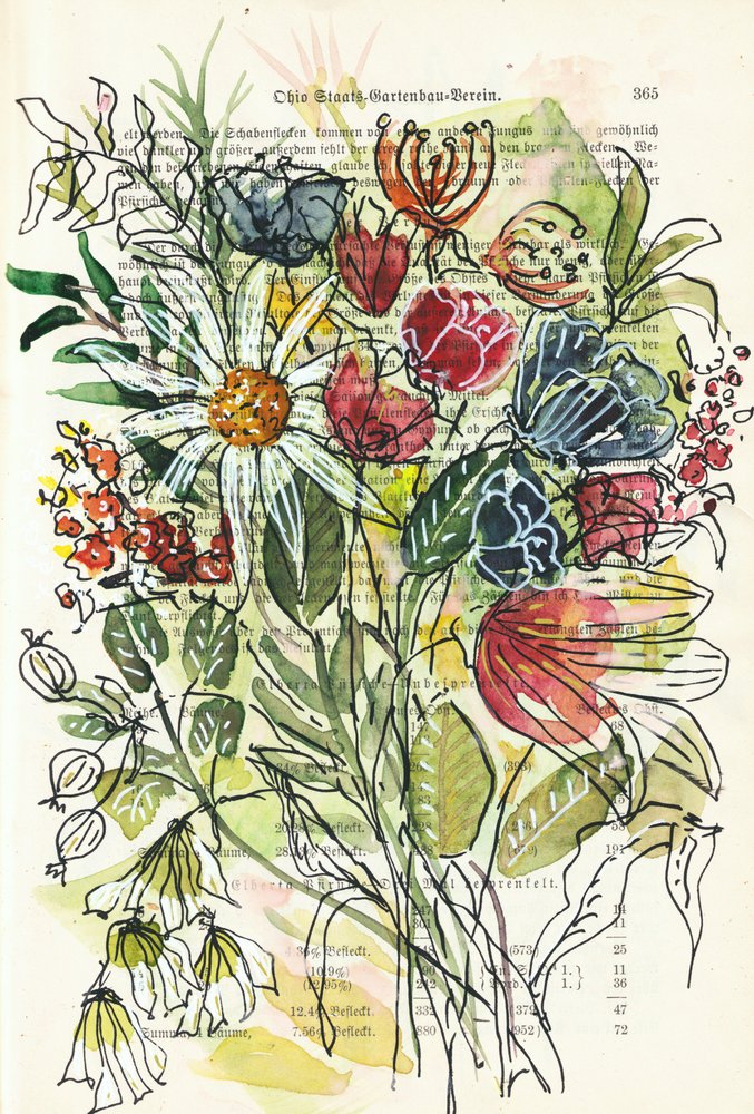 Akvarellskiss av blommor av Annick