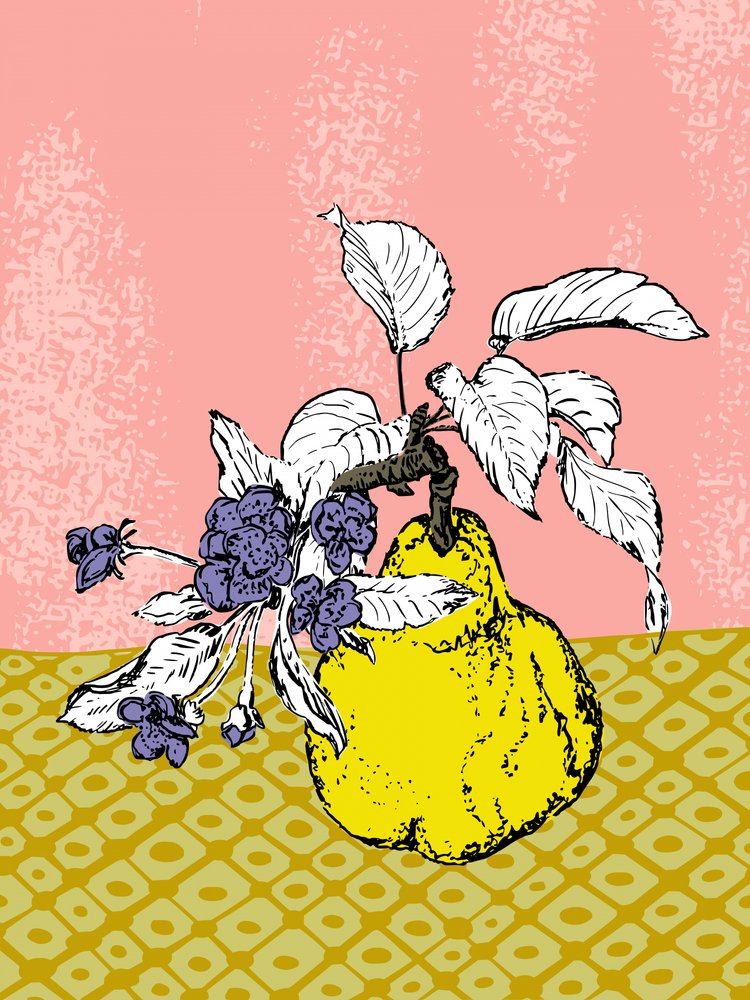 Gul päron och blommor av Annick