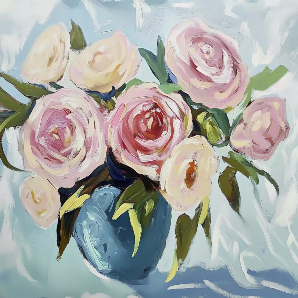 Rosa rosor i blå vas av Avanesova Elena