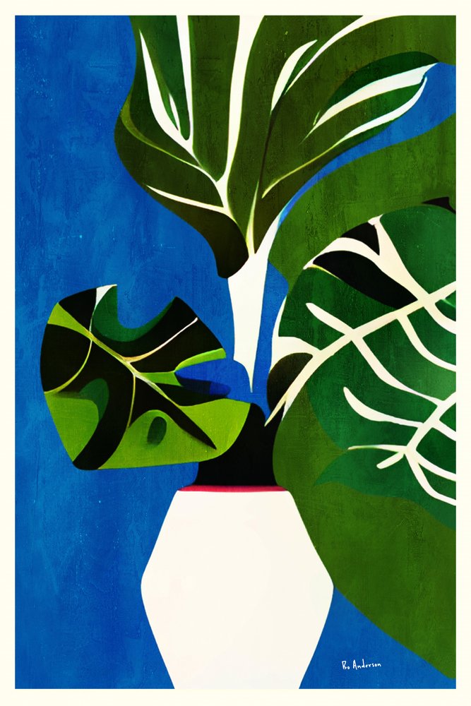 Vase med tropiska blad av Bo Anderson