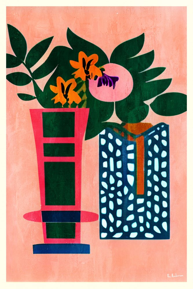 Färgglada vaser med botaniska motiv av Bo Anderson